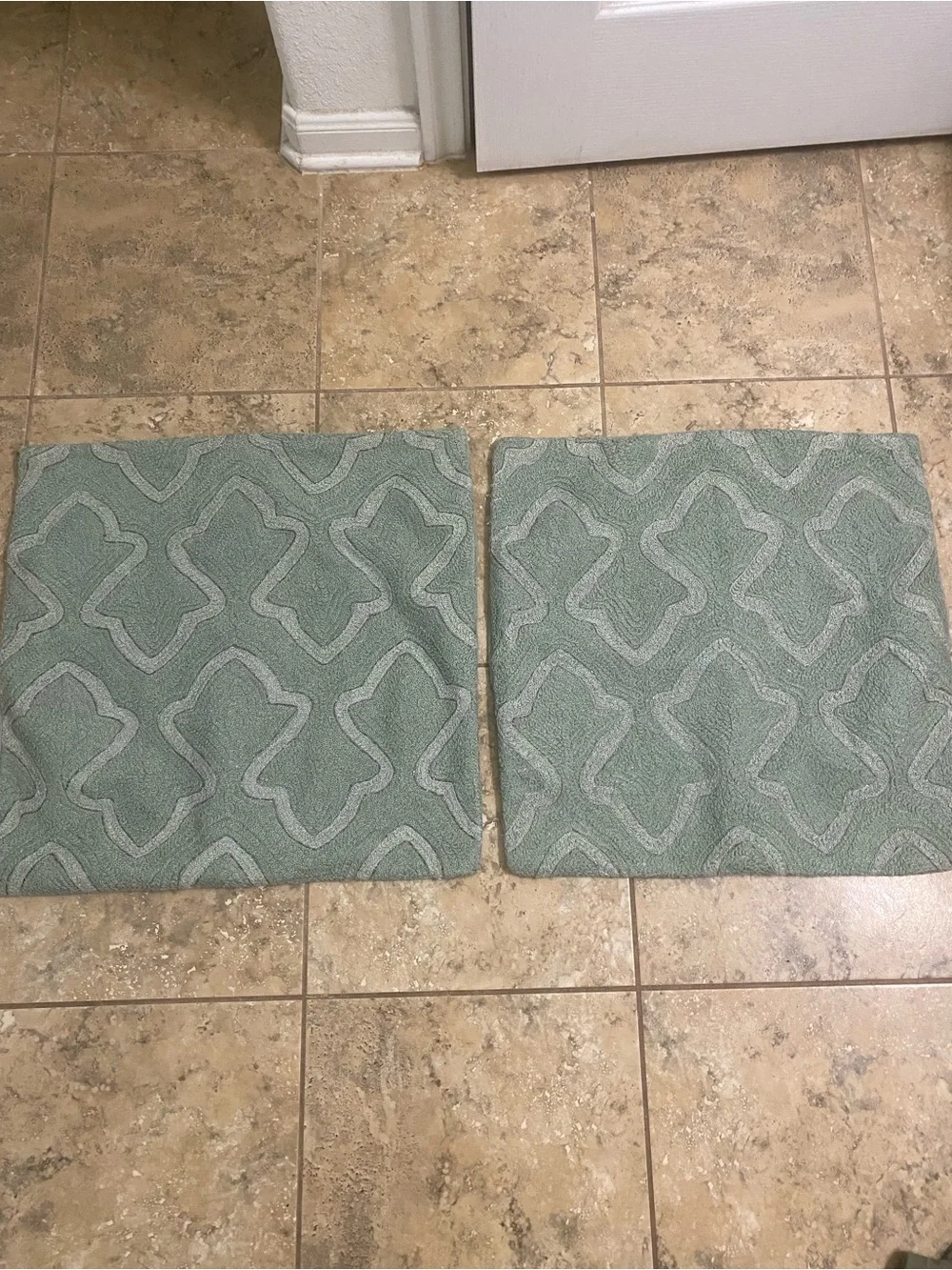 2 Pottery Barn Textured Beaded Sage Decorative Square Trellis Pillow Shams 19x19